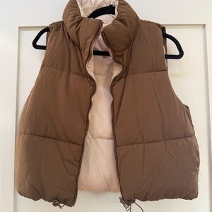 Reversible Brown/Tan Cropped Puffer Vest for Women